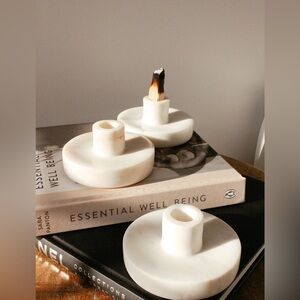Threshold Studio McGee White Marble Taper Candle Holders Set of 3